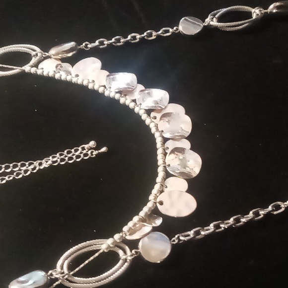 Long and layered silver tone circle link & coin style necklaces both ny & co. - Picture 5 of 9